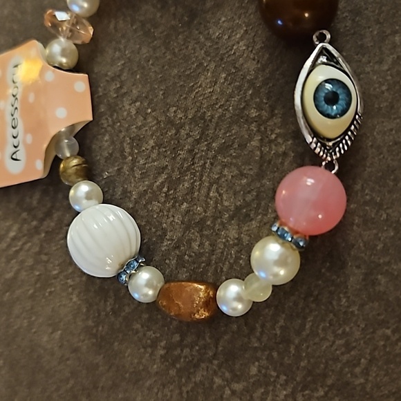 5/$25 Acrylic Beaded Evil Eye Stretch Bracelet Anklet - Picture 4 of 6